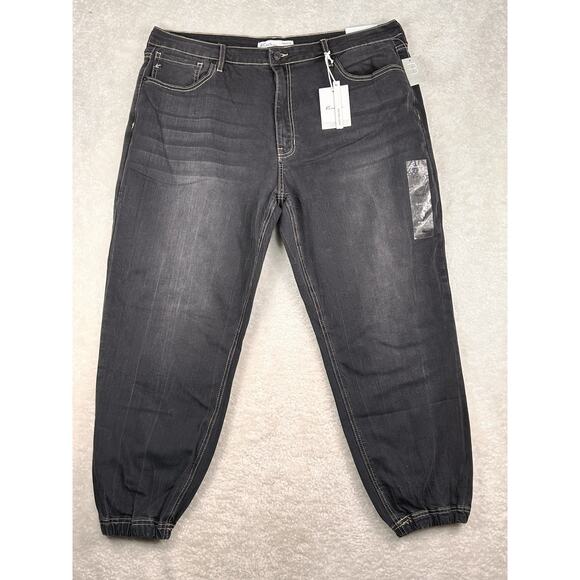 NWT KanCan Jeans Women's Sz 33 Washed Out Black High Rise Jogger Denim Pant NWT - Picture 1 of 11